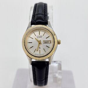 Citizen Women's Watch 25MM Gray Dial DayDate Black Leather Bands New Battery